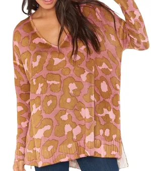 Show Me Your Mumu Hug Me Sweater Oversized Knit High Low Rosy Leopard Me M NWT thumbnail 1