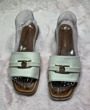 Tommy Hilfiger Cream Slide Mules with Gold Logo Accent thumbnail 1