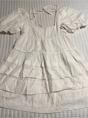 Anthropologie White Tiered Square-Neck Puff-Sleeve Dress thumbnail 2