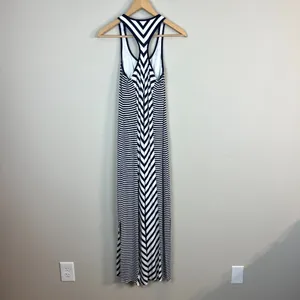 Soma Maxi Dress Women XS Navy Blue White Stripes Racerback Side Slits Sleeveless thumbnail 4