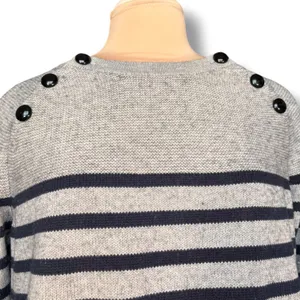 Boden Gray Navy Breton Stripe Wool Cotton Sweater Shoulder Button Nautical Large thumbnail 2