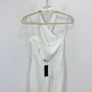 Lulus Beyond Classy White Satin Halter Midi Dress Wedding Bridal Medium NWT thumbnail 10