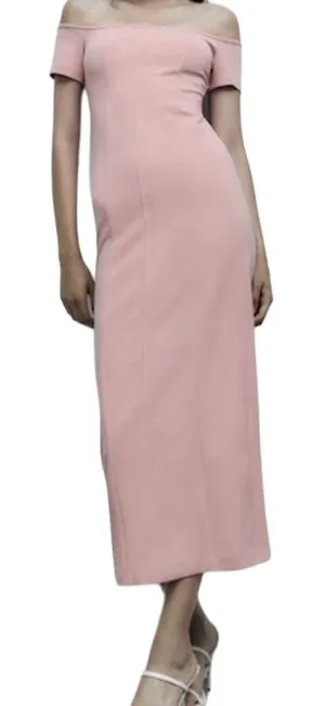 Zara Off-The-Shoulder Bodycon Midi Dress Powder Pink XS Party Cocktail Formal thumbnail 1
