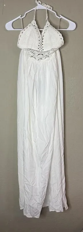 LILBETTER White Crochet Halter Maxi Dress Cover-Up Size XS thumbnail 1