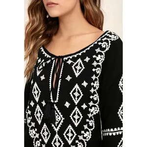 Lulus A Day in the Life Black and White Embroidered Dress Size Medium‎ Kaftan thumbnail 6