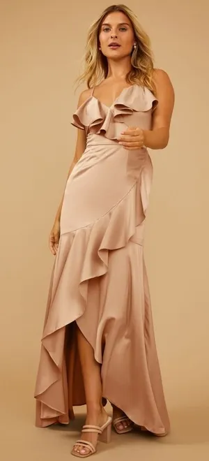 NWT VOW'D Rowan Satin‎ Ruffle Bridesmaid Dress Women's Size 2 Pink thumbnail 1