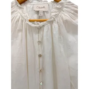 Cleobella‎ White Cotton Dobby Ruffle Neck Button Down Blouse Top S Romantic Boho thumbnail 2