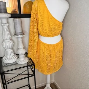 RAMY BROOK‎ Henrietta Dress Yellow Textured Size Large NWT Cutout Flare Sleeve thumbnail 7