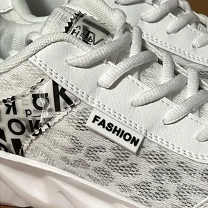 FASHION women’s casual walking shoes black white mesh layer over animal print thumbnail 4