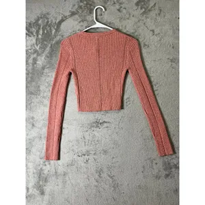 Monrow Coral Cream Ribbed Cotton Cropped Long Sleeve Sweater Top Size XS New thumbnail 3