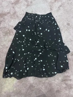 Star Print Chiffon Midi Skirt Black Size XS thumbnail 3