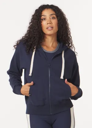 Glyder Vintage Oversized‎ Zip Up Hoodie Navy Blue Women Small NWT $88 PDP-6865 thumbnail 1