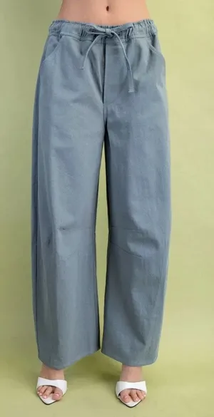 GiGiO USA Size Small Utility Wide Leg Pants Blue Cotton Cargo Barrel thumbnail 1