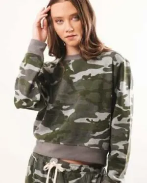 Brooklyn Cloth‎ Camo Cropped Sweatshirt Medium Green Sweater Top thumbnail 1