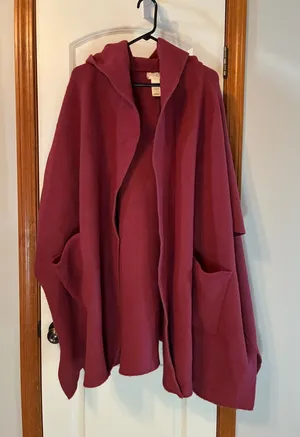 Free People Hooded Open-Front Cape Coat in Deep Berry thumbnail 1