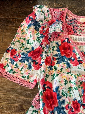 LoveShackFancy Rena Mini Dress Women Medium Red Pink Floral Lace Excellent thumbnail 7