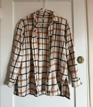 Madewell Cream Plaid Shirt Jacket with Rust & Black Checks thumbnail 1