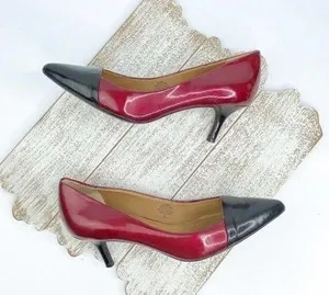 Isaac Mizrahi burgundy and black two tone pointy pointed toe pumps thumbnail 1