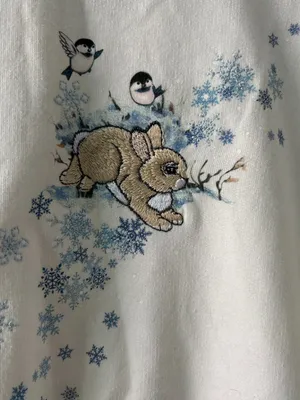 Morning Sun birds bunny rabbit soft crewneck cotton blend sweatshirt women's L thumbnail 5