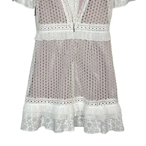 NEW Saylor Luka Mini Dress Women's Size Small White Floral Lace High Neck Lilac thumbnail 5