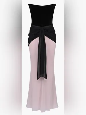NEW House of CB CLARA Black and Blush Chiffon Strapless Maxi Dress Size S thumbnail 3