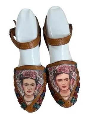 Frida Kahlo Huarache Sandals Womens Size 6 Brown Leather Mexican Ankle Strap thumbnail 1