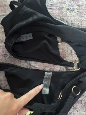 SHEIN Black Bathing Suit Set with Gold Detail One Shoulder thumbnail 2