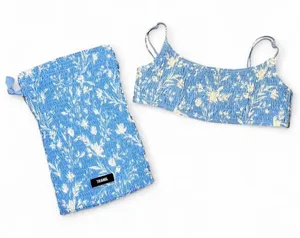Triangl Scoop Ruched Swim Bikini Top & Drawstring Bag Blue Floral - Size Small thumbnail 1