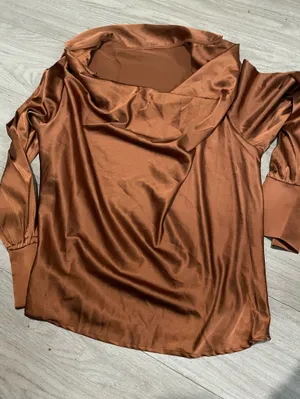 Women's Satin Cowl Neck Blouse - Copper Brown thumbnail 1