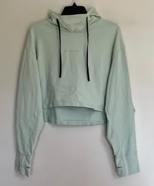 Oakley Womens Mint Green Cropped Hoodie Back Cutout Thumbholes XL Performance‎ thumbnail 1