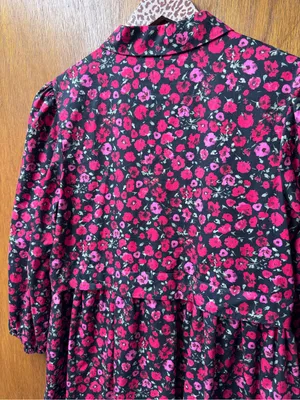 English Factory Floral Shirtdress Mini Dress 100% Cotton 3/4 Sleeves Pink Medium thumbnail 11