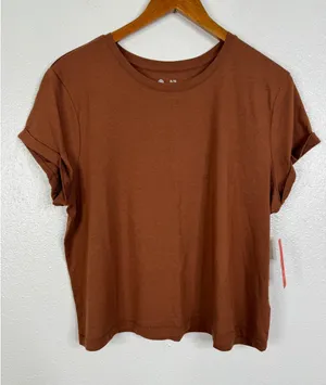 Sundry Womens Pima Cotton Tencel Modal Rolled Cuff T-Shirt Brown XL thumbnail 1