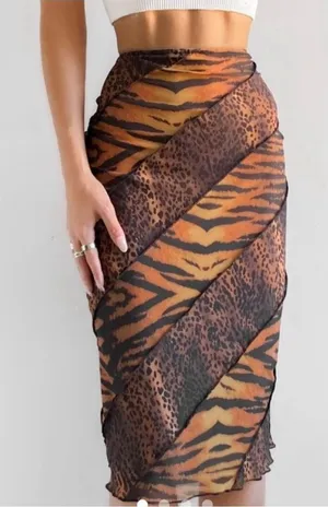Urban Outfitters Mesh Animal Print Patchwork Midi Skirt Women's Size‎ S Tan Y2K thumbnail 1