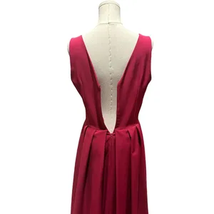 Rudika Women's Sleeveless V-Neck High-Low Pleated Party Dress in Burgundy Red thumbnail 5