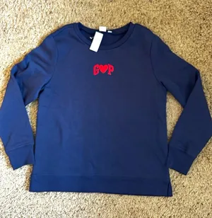 GAP Navy Logo Crew Neck Pullover Sweatshirt Womens Regular S Fleece Long Sleeve thumbnail 1