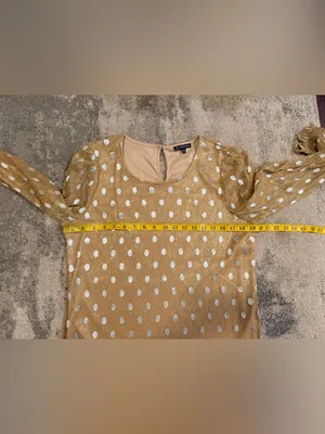 Adrianna Papell Gold Polka Dot Long-Sleeve Blouse thumbnail 5