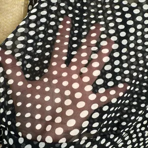 SilkLand Vintage Y2K Black White Polka Dot 100% Silk Ruffle Sheer Top XL thumbnail 11