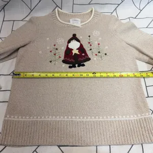 Christopher & Banks Sweater Small Beige Santa Hand Embroidered Christmas Holiday thumbnail 4