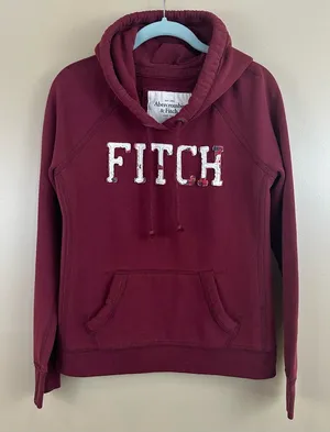 Y2K Vtg Abercrombie & Fitch Burgundy Swearshirt Hoodie Womens Large Grunge Prep thumbnail 1