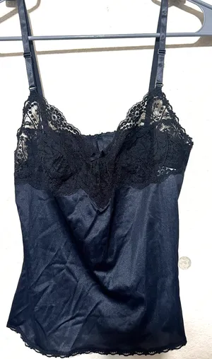 VTG 90s Y2K Black Nylon Camisole Lace trim sz‎ 32/S Vassarette USA fairy cami thumbnail 1