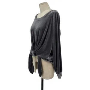 NUDE Apparel Co. Velour‎ Front Tie Knot Pullover Top Gray Size XS thumbnail 5