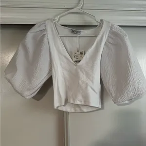 Zara White Puff Sleeve Cropped Top NWT thumbnail 5