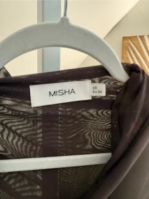 MISHA COLLECTION Tillie Asymmetric Mesh Midi Dress Umber Brown thumbnail 7