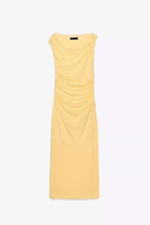 Zara maxi fitted bodycon dress butter yellow casual wedding party evening thumbnail 10