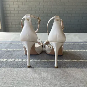 Kate Spade Bridal Bow Heeled Sandals Platform Ivory Satin Size 6 thumbnail 10