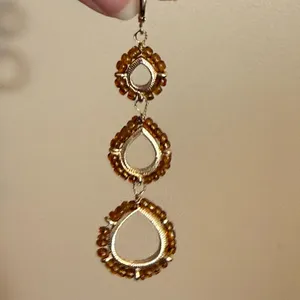 Gold Tone Amber Color Seed Beads 3 Tiered Dangle Earrings Artsy Boho Festival thumbnail 8