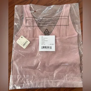 Free People Ribbed Pink V-Neck Tank Top M thumbnail 2