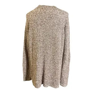 LOFT Chunky Knit Crewneck Sweater Medium Heathered Burgundy Marbled Tunic thumbnail 2