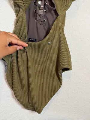 Dolce Vita Olive Green Ribbed Lace-Up One-Piece Swimsuit thumbnail 3