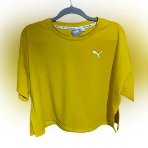 Puma Yellow Cropped Logo Tee with White & Baby Blue Branding NWOT Sz. US XL thumbnail 1